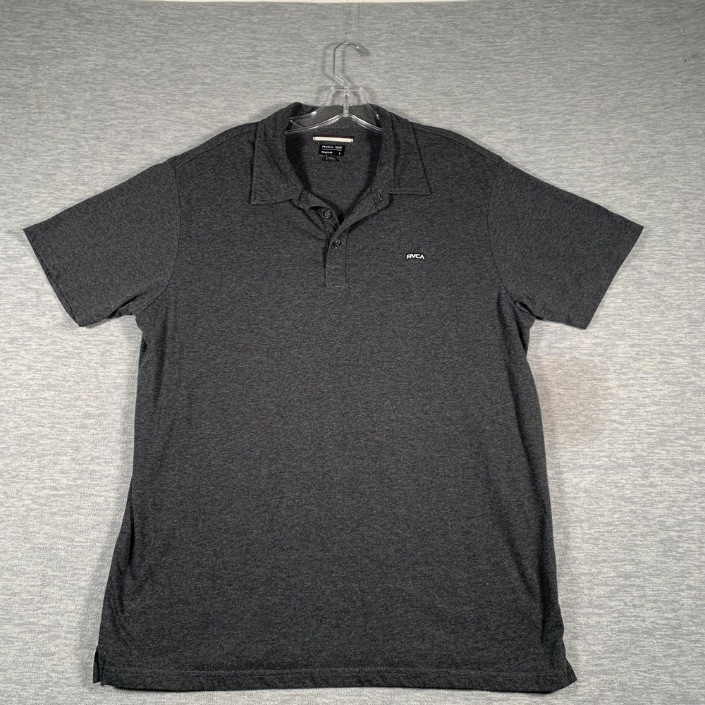 RVCA Polo Shirt Mens Large Gray Regular Fit Short Sleeve Cotton Blend Jersey